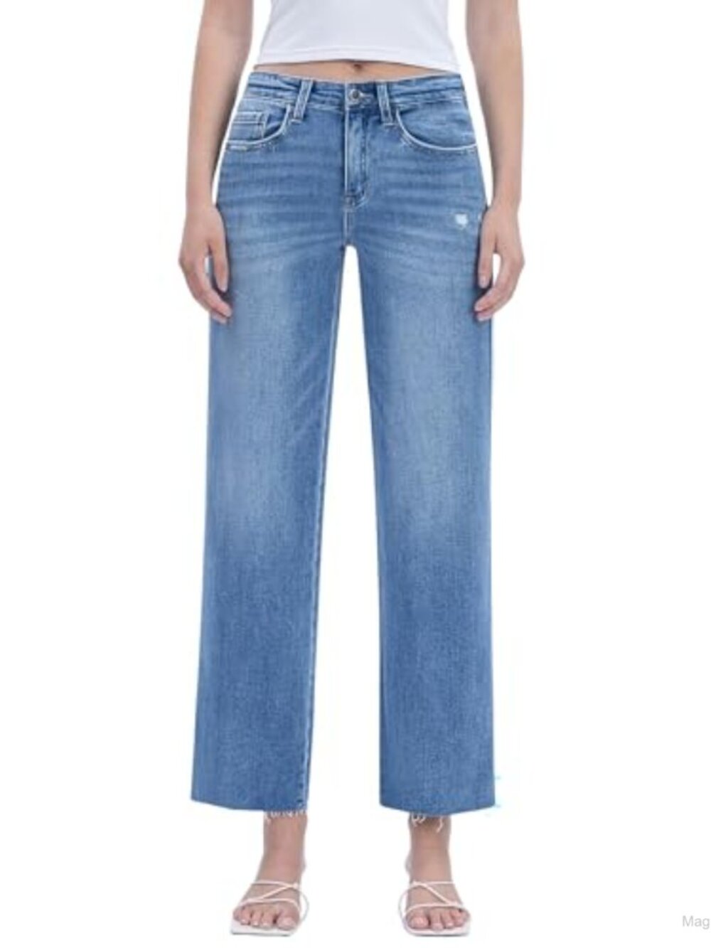 High Rise Slim Wide Leg Jeans Comfort Stretch 5 Pocket Denim